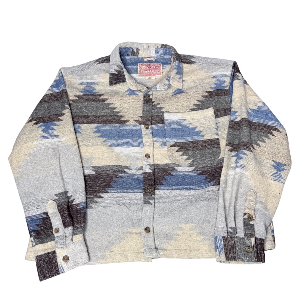 Brooklyn Cloth Boxy Fit sz‎ XL Southwestern Geometric Flannel Shirt Shacket Blue